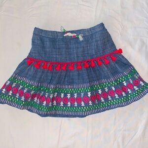 Cat & Jack Denim Patterned Skirt with Pink Fringe S